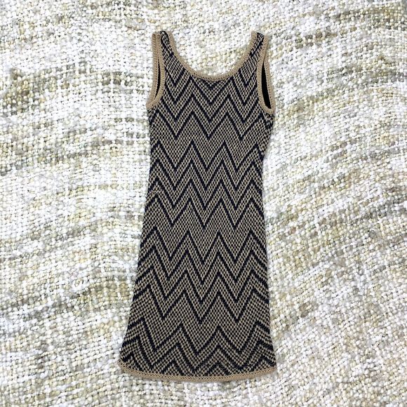 Rag Bone Knit Sleeveless Tank Dress Tan and Blue Exclusive Cotton Silk Small - Picture 2 of 5